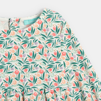 فستان انسيابي برسوم أزهار وطماق باللون الأخضر للفتيات الصغيرات